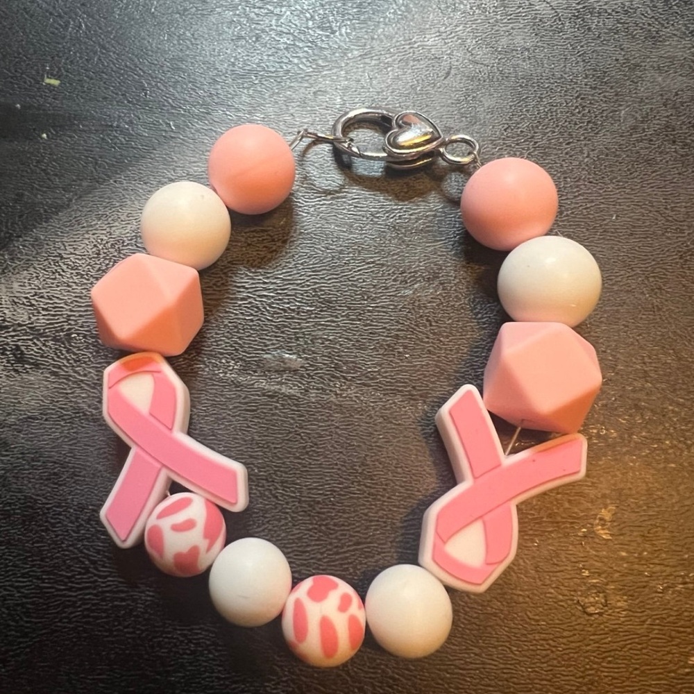 Pink and White adult  Awareness Bracelet B20